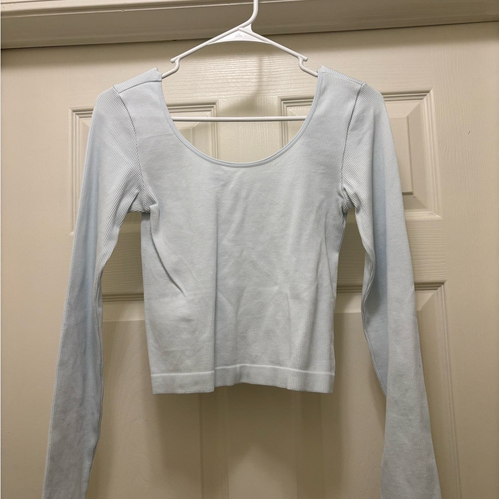 Target Light Blue Ribbed Scoop-Neck Long Sleeve Top